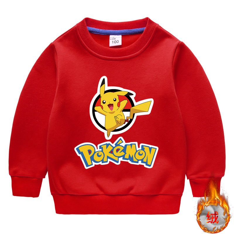 Children Pokemon Pikachu Hoodie Fleece Lined Padded Warm Keeping Winter Clothes Sweatershirt