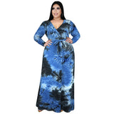Nina Parker plus Size Dresses Sexy V-neck Split Tie-Dye Dress