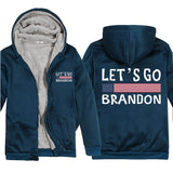 Let's Go Brandon Hoodie Letter Fashion Velvet Padded Thickened Hooded Zipper Top
