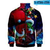 Grinch Hoodie 3D Printed Stand Collar Zipper Sweater for Men and Women