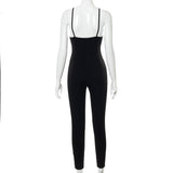 Summer Corns Solid Color Suspenders Backless Slim Fit Trousers Jumpsuit