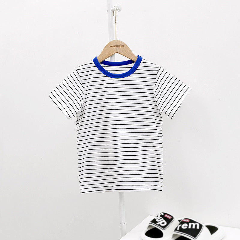 Children T Shrits Men's Summer Striped Short Sleeve T-shirt Short Sleeve