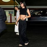 Julia Fox Low Rise Trousers Solid Color High Waist Straight Pants Casual Pants