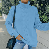 Women Fall Outfits Knitted Long Sleeve Loose Turtleneck Sweater Women