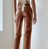 Brown Leather Pants French Style Temperament Leather Pants Women