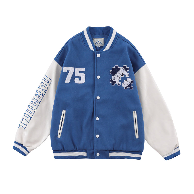Baby Blue Varsity Jacket Baseball Uniform Men's and Women's Bear Jacket Autumn