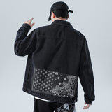 Denim Varsity Jacket Autumn and Winter Paisley Black Denim Jacket Men's Loose Top Jacket