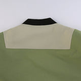 Green Cropped Varsity Jacket Colorblock Baseball Uniform Zip Jacket