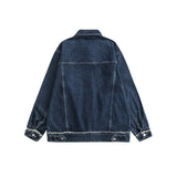 Men Denim Coat Jean Jackets Washed Distressed Frayed Hem Denim Jacket Men's Multi-Pocket Loose Lapels Workwear Jacket
