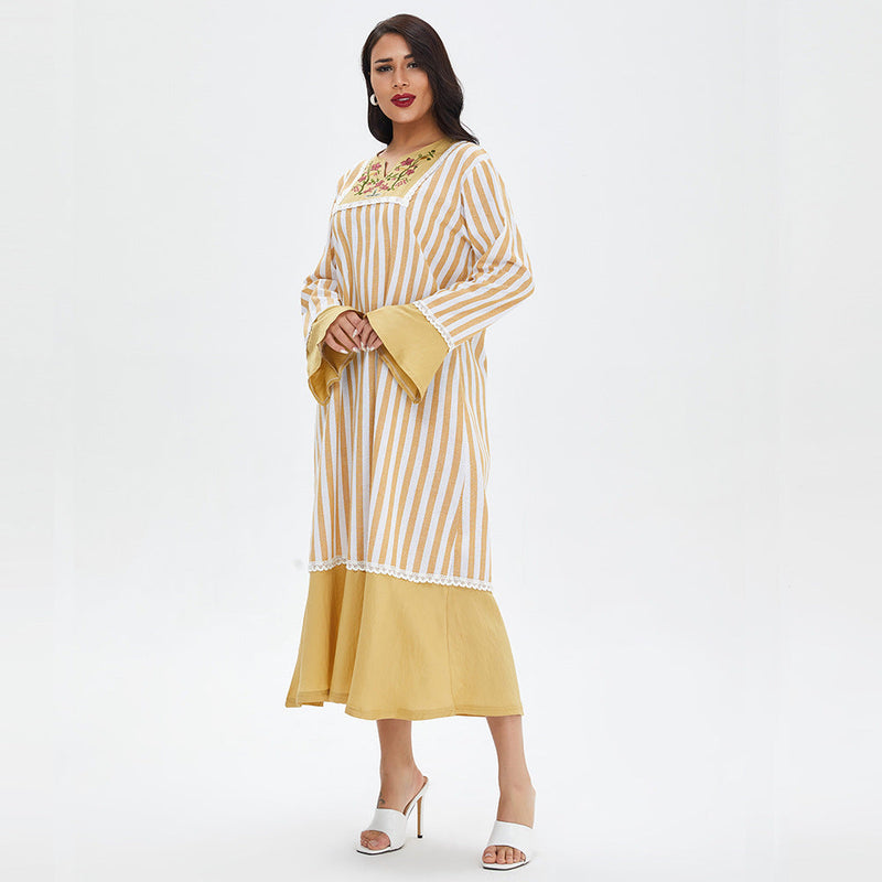 Muslim Women Stylish Kashibo Abaya Muslim Ladies Long Gown Islamic Clothing Jilbab Jalabiya Casual Loose Plus Size Embroidery Solid Color Dress