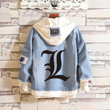 Comic Denim Jacket Men and Women Street Hip Hop plus Size Hooded Hooded Jacket
