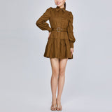 Women Spring Dress Lapel French Hipster Style Dress Blouse Fashion Skirt