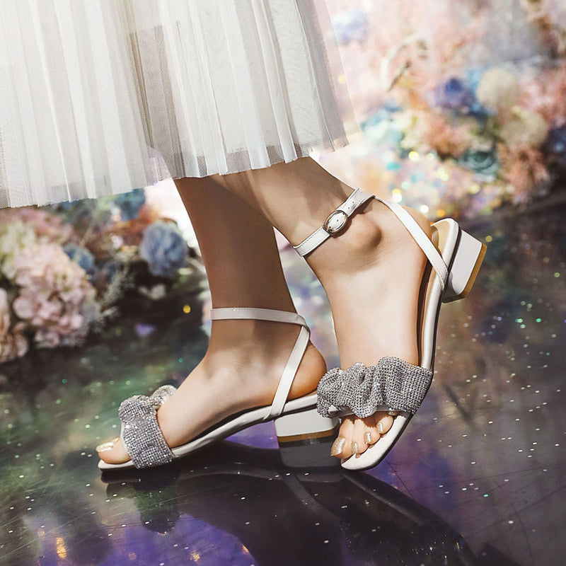 Flat Dress Sandals Summer Low Heel Square Toe Buckle Sandals for Women