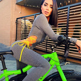 Winter Solid Color Casual Midriff Outfit Lace-up Tight Trousers Jumpsuit for Women