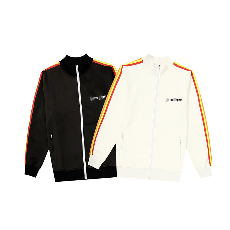 Palm Angels Sweatshirts Colorful Stripes Men and Women Baggy Coat Retro Sports and Leisure