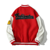 Red Varsity Jacket Vintage Love Embroidered Jacket Street Pu Stitching Cartoon Embroidery Couple Loose Baseball Uniform