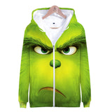 Grinch Hoodie 3d Printed Zipper Sweater