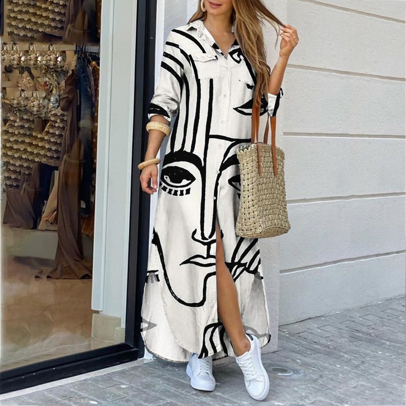 Nina Parker Graffiti Dress Fashion Long Sleeve Lining Dress