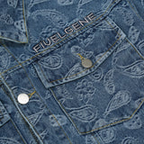 Men Denim Coat Jean Jackets Paisley Washed Do the Old Cowboy Coat Men's Vintage Loose Lapels Denim Jacket