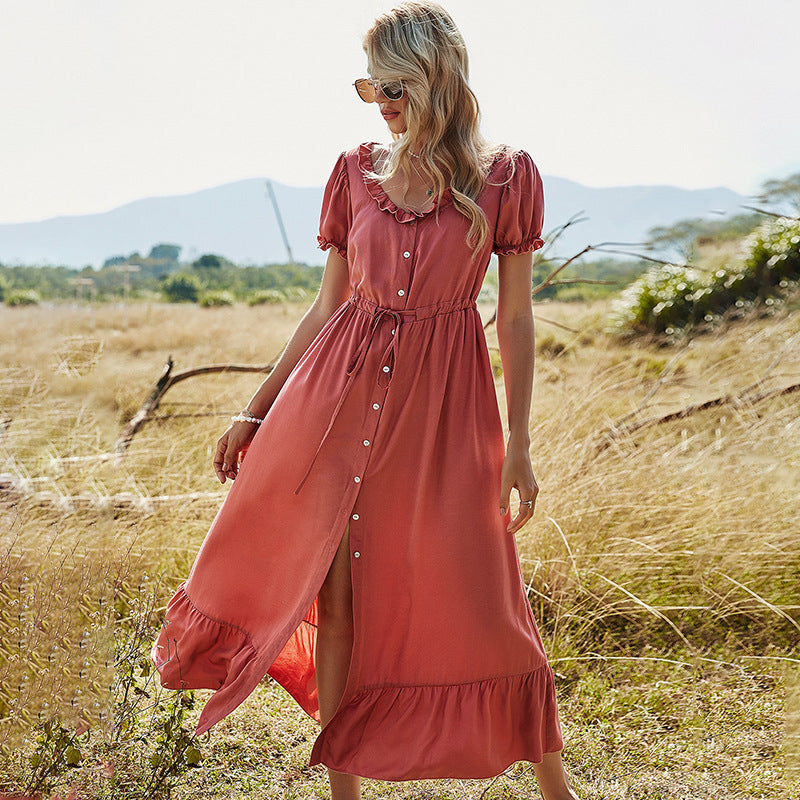 Burnt Orange Dress Women Summer Short Sleeves Maxi Dresses Short Sleeve Dress Women's Summer Maxi Dress