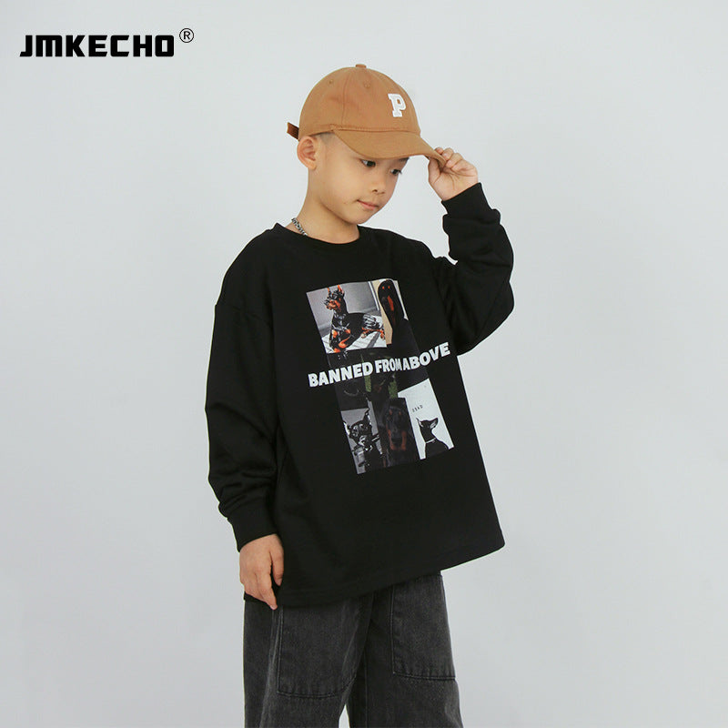 Kids Present Thoroughbred Doberman Dog Print T-Shirt Sweater Boy Children's Autumn Clothing Loose round Neck