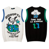 Men Sweater Vest Cartoon Anime Print Sweater Vest Men's Loose round Neck Sleeveless Sweater Vest