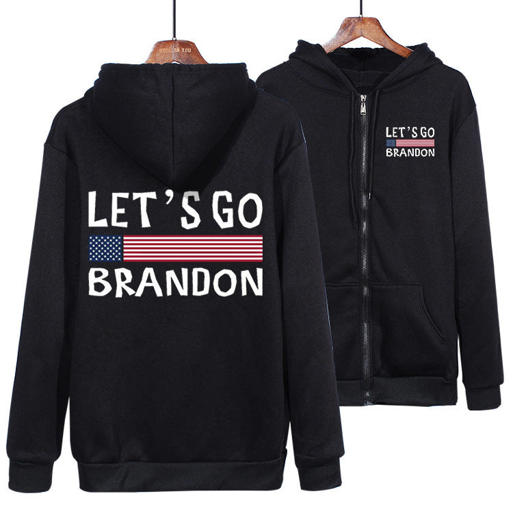 Let'S Go Brandon Hoodie English Letters Fashion Hooded Zipper Sweatshirt