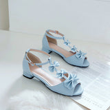 Flat Dress Sandals Summer Low Heel Peep Toe Buckle with Bowknot Sandals