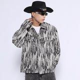 Men Denim Coat Jean Jackets Snowflake Washed Tie-Dye Denim Jacket Top Men Loose Lapels Denim Jacket