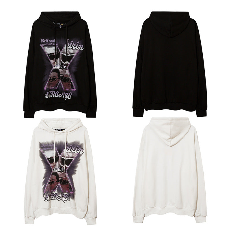 Mens Fall Outfits Hip Hop Oversize Dark Hooded Sweater Men's Printed Loose Hoodie