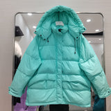 Women Winter Coats Puffer Jacket Down Coat Down Jacket Women's Short Pure Color Thickened Hooded Detachable