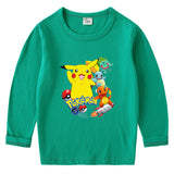 Children Pokemon Pikachu Hoodie Pikachu Spring and Autumn Bottoming Shirt Boys T-shirt