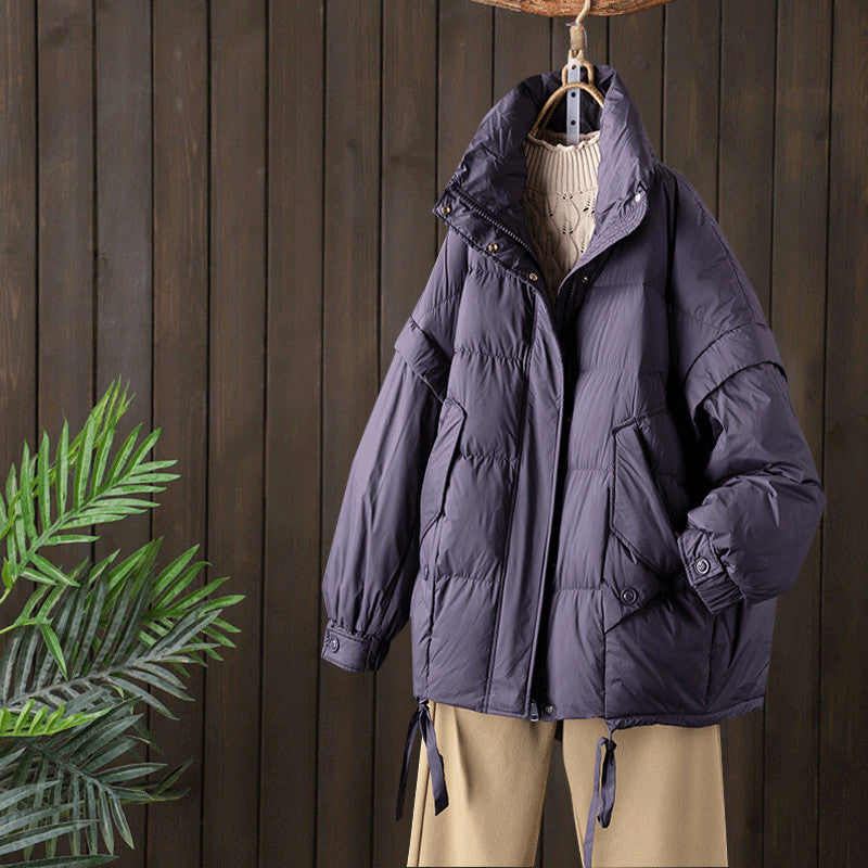 Women Winter Coats Puffer Jacket Down Coat Winter Loose Down Jacket Women Stand Collar Drawstring At Hem Down Jacket