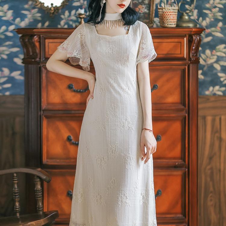 Women 'S Cottagecore Dress Vintage Cheongsam Women 'S Summer Lace Dress Women 'S Gentle Slimming Dress