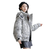 Women Winter Coats Puffer Jacket Down Coat Down Jacket Female Winter Zebra Stripes Hooded Work Uniform Style Thicken
