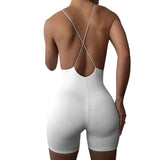 Summer Solid Color Sexy Suspenders Backless Tight Shorts Jumpsuit for Women