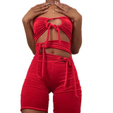 Stitching Solid Color Sleeveless Backless Lace-up Tied Slim Fit Shorts Jumpsuit