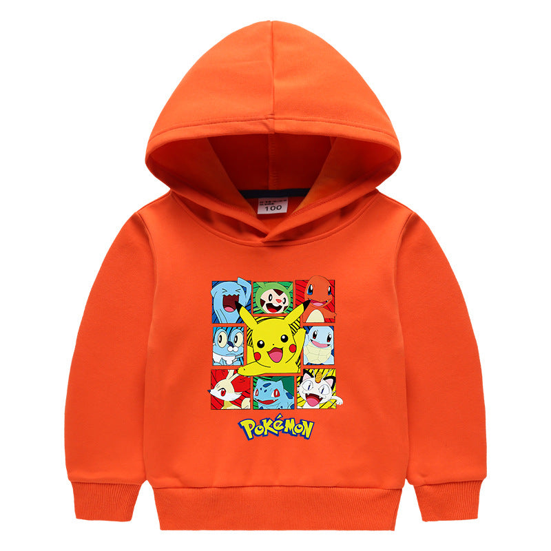 Children Pokemon Pikachu Hoodie Hooded Hoodie Fleece-Lined