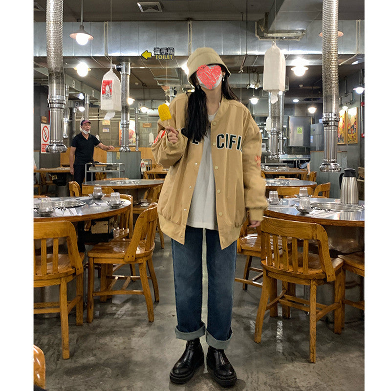 Vintage Letterman Jacket Autumn Cotton Baseball Uniform Sports Style with Letters Vintage Jacket Women's Preppy