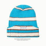 Toboggan Hat Woolen Cap Women's Autumn and Winter Striped Knitted Hat