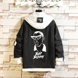 Comic Denim Jacket Bad Bunny Cartoon Printed Denim Spring and Autumn Men's Loose Jacket
