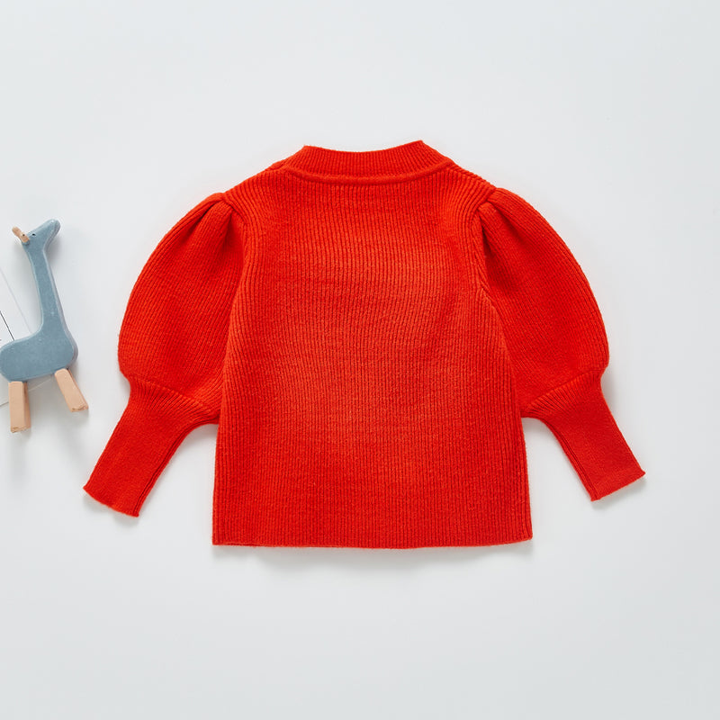 Spring Rompers Knitted Pullover Sweater Bubble Lantern Sleeve Knitted Top
