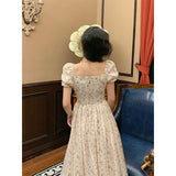 Aesthetic Dress Square Collar Vintage Floral Dress For Women Spring And Summer