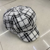 Check Beret Hat Classic Style Military Cap Fashionable Stylish Plaid