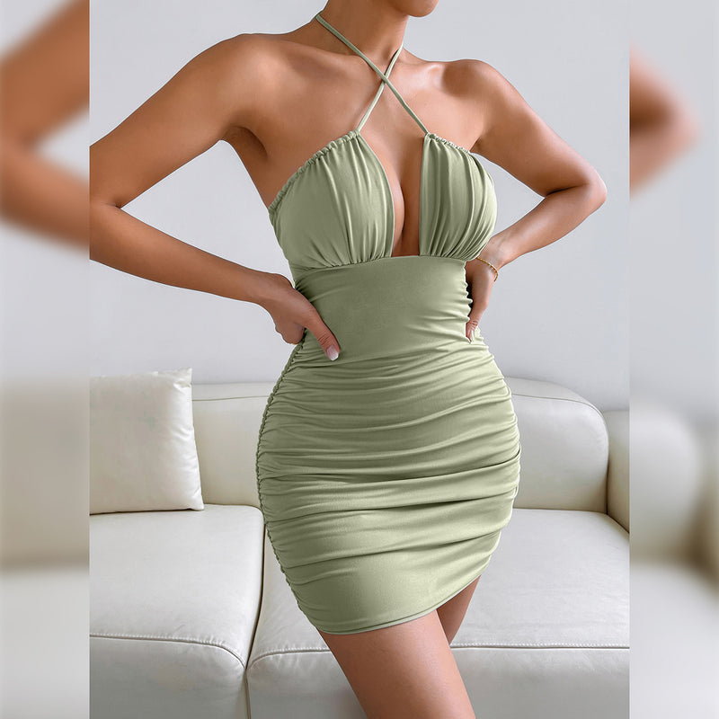Hot Women In Tight Dresses Cutout Pleated Strapless Dress