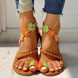 Women Open Toe Sands Flats Flat Flower Summer Plus Size Beach Shoes