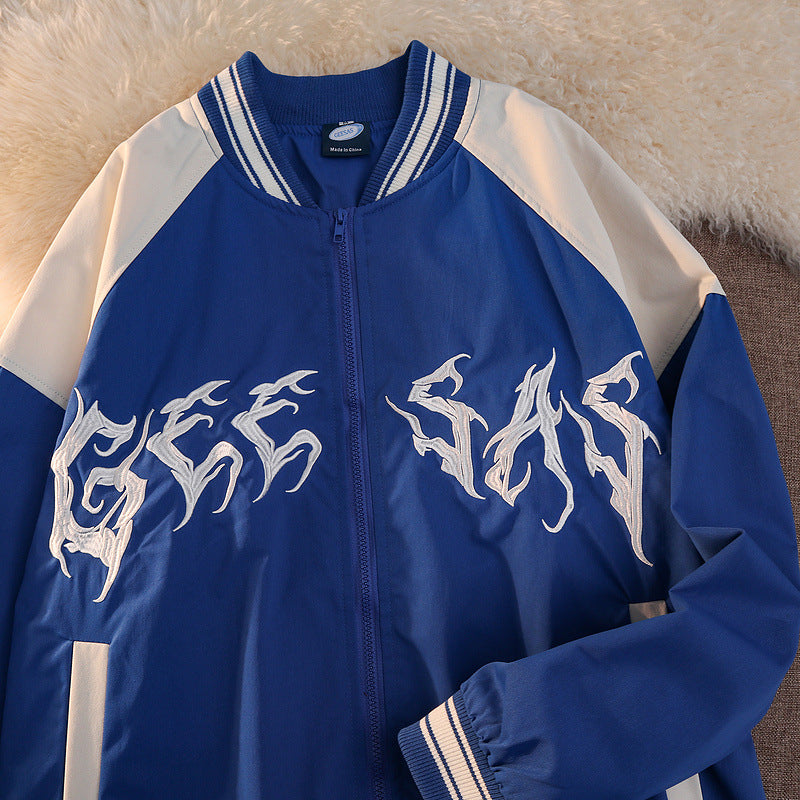 Baby Blue Varsity Jacket Loose Men's and Women's Coats Baseball Uniform Jacket