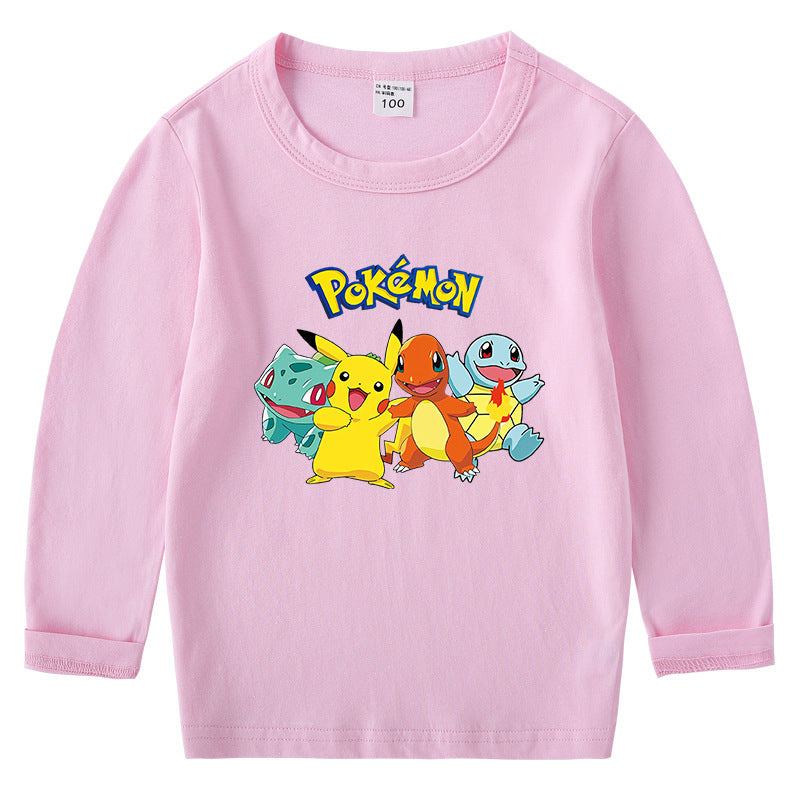 Children Pokemon Pikachu Hoodie Cotton round Neck Long Sleeve T-shirt