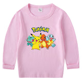 Children Pokemon Pikachu Hoodie Cotton round Neck Long Sleeve T-shirt