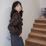 Cute Leather Jacket Women Spring and Autumn Jacket Loose-Fitting Student Coat